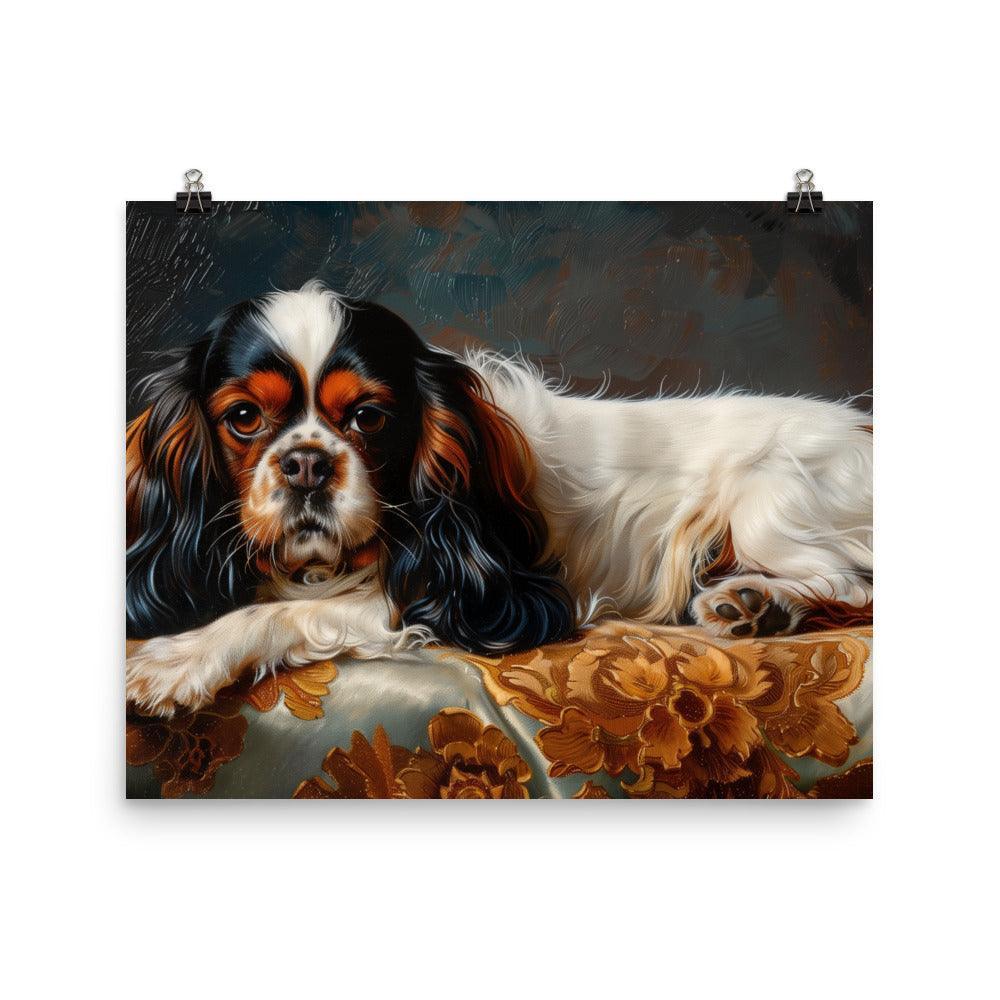 English Toy Spaniel on Ornate Cushion Painting Poster - Oh Posters