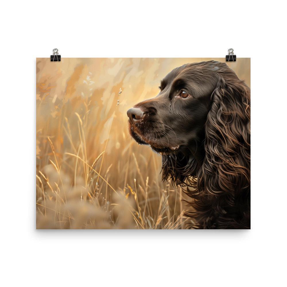 Field Spaniel in Golden Meadow Portrait Poster - Oh Posters