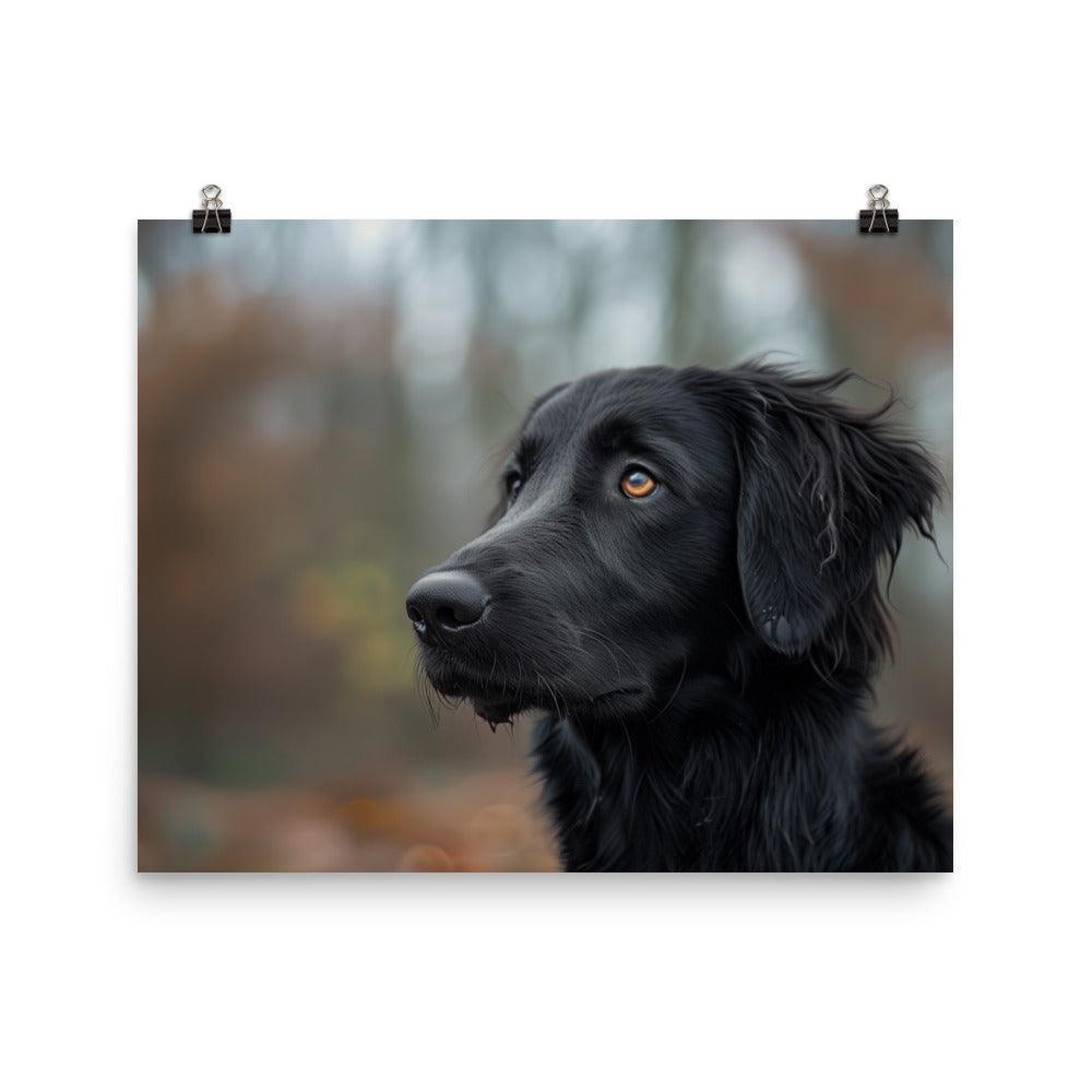 Flat-Coated Retriever in Autumn Forest Portrait Poster - Oh Posters