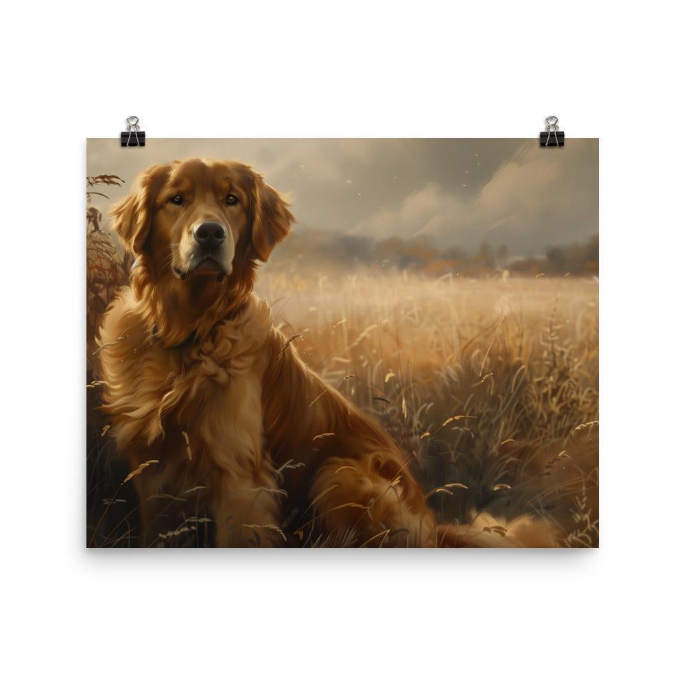 Golden Retriever Field Landscape Painting Poster - Oh Posters