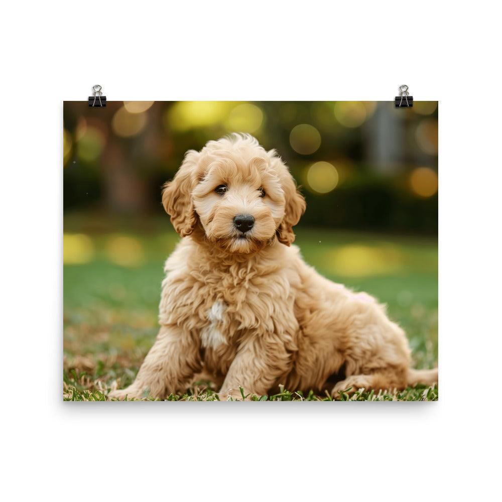 Goldendoodle Puppy in Green Field Poster - Oh Posters