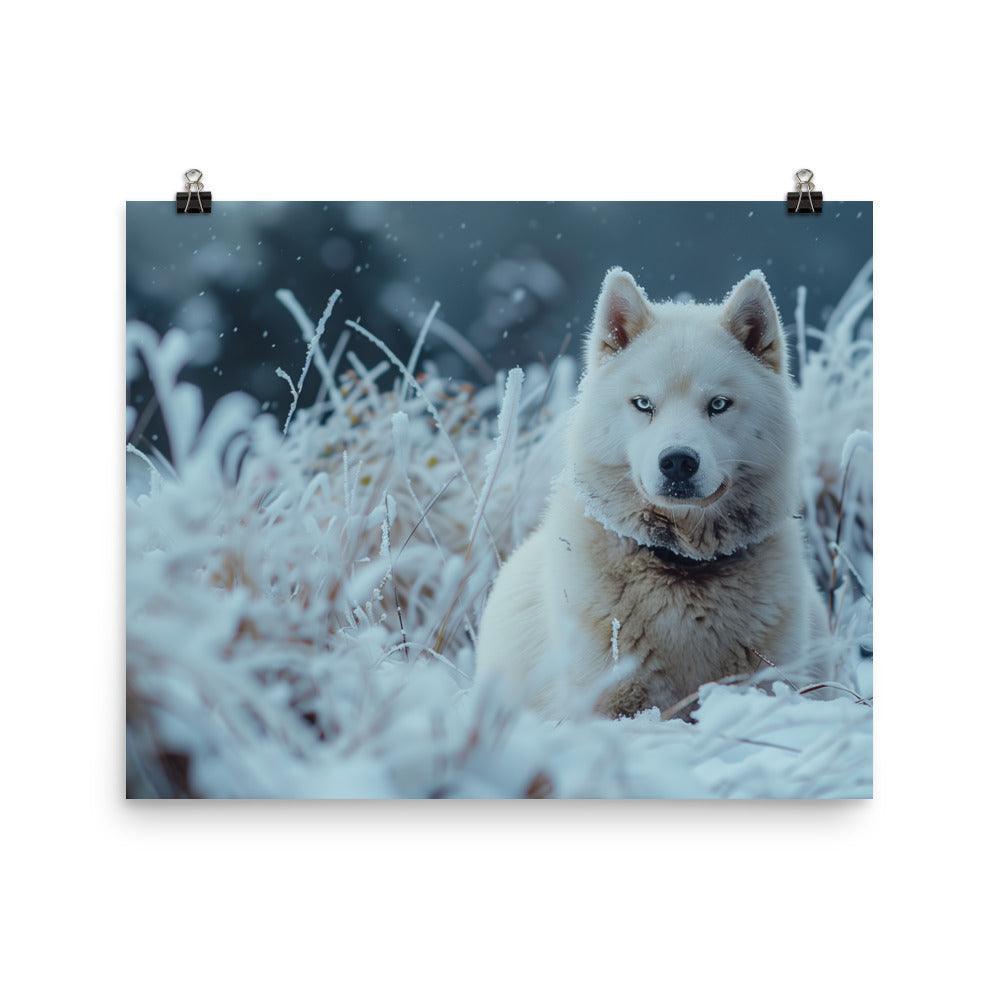 Hokkaido Dog in Snowy Wilderness Landscape Poster - Oh Posters