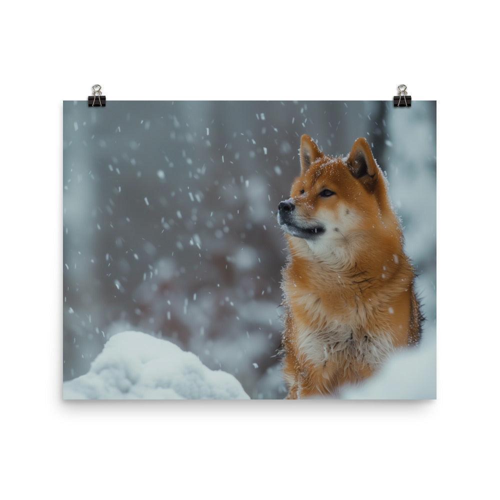 Hokkaido Dog During Winter Snowfall Poster - Oh Posters