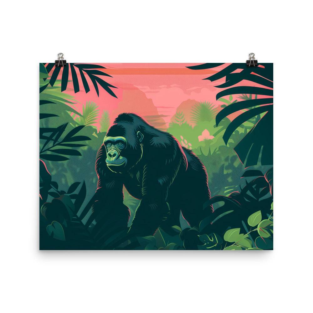 Gorilla in Tropical Jungle Graphic Art Poster - Oh Posters