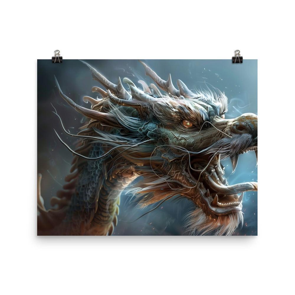 Ferocious Chinese Dragon Mythical Creature Digital Fantasy Art Poster - Oh Posters