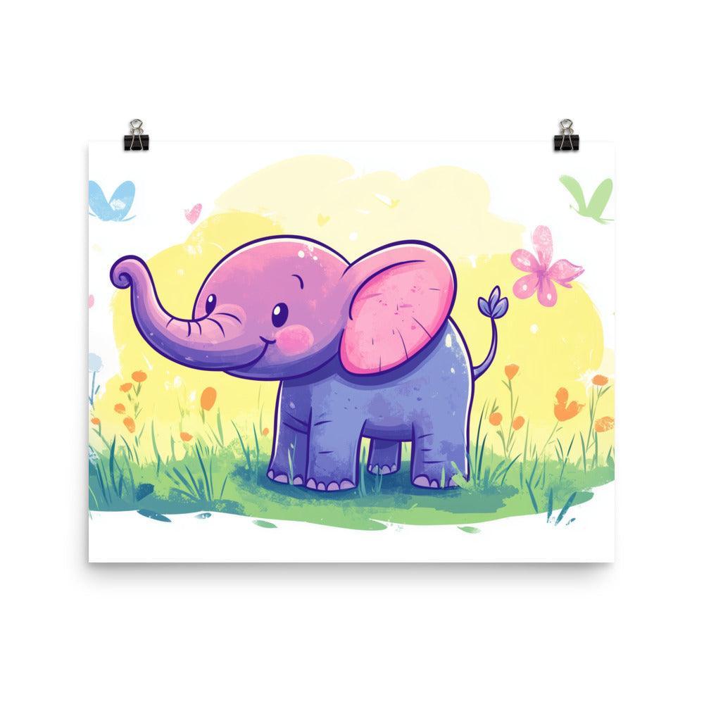 Cute Kids Elephant Cartoon Illustration Poster - Oh Posters