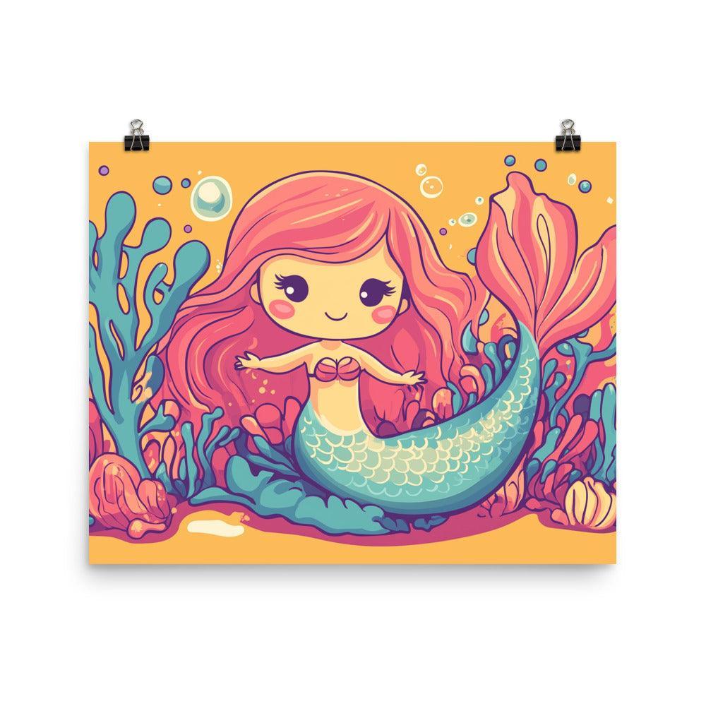 Cute Kids Mermaid Colorful Sea Adventure Art Poster - Oh Posters