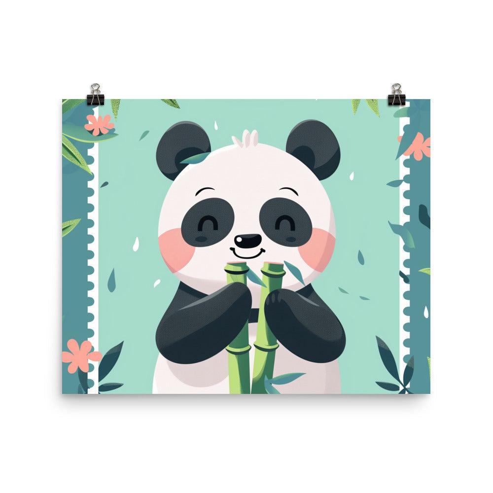 Cute Panda Eating Bamboo Kids Cartoon Illustration Poster - Oh Posters