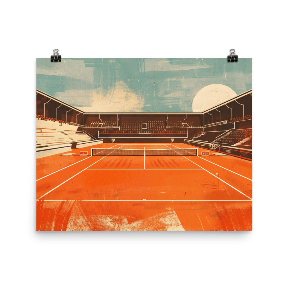 Empty Tennis Court Retro Style Stadium Art Poster - Oh Posters