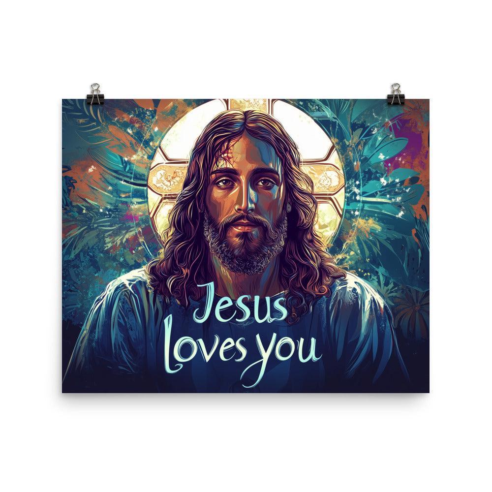 Jesus Loves You Modern Spiritual Art with Halo Poster - Oh Posters