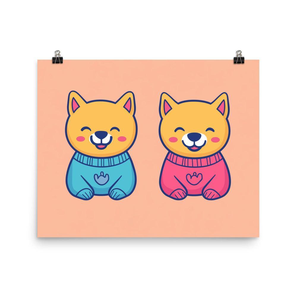 Cute Dingos in Sweaters Pastel Color Digital Art Poster - Oh Posters