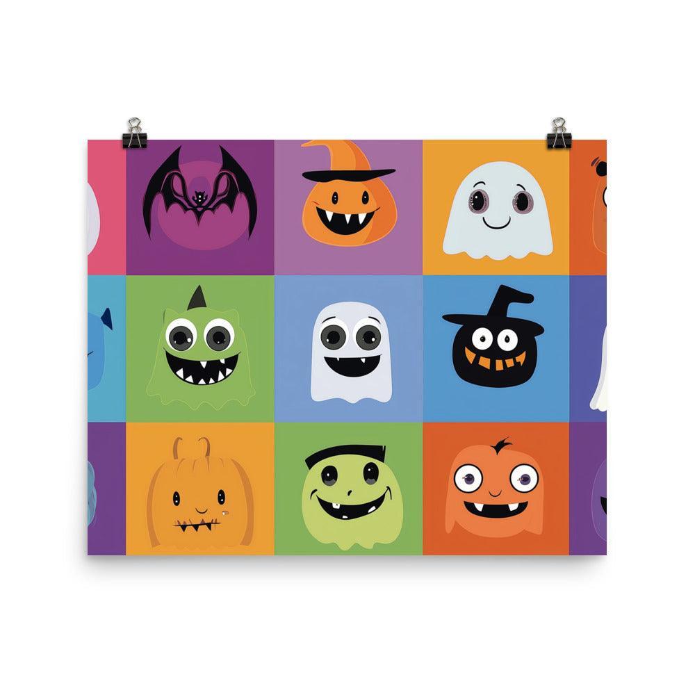 Colorful Halloween Monsters and Ghosts Character Grid Poster - Oh Posters