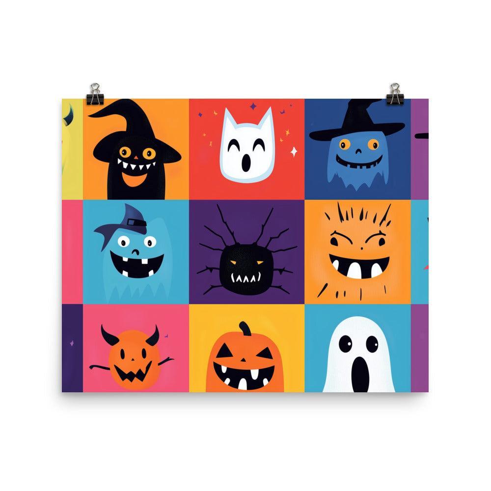 Fun Halloween Creatures Cartoon Style Grid Poster - Oh Posters