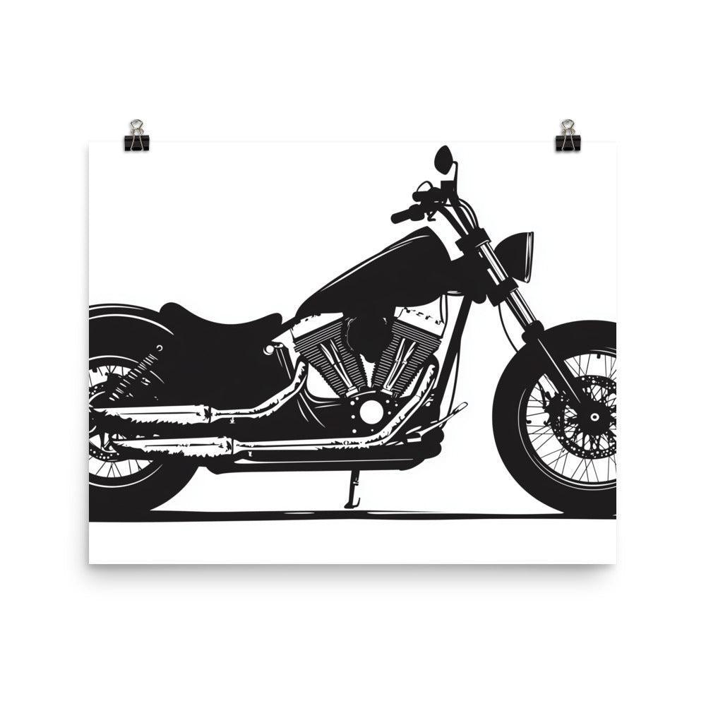 Classic Cruiser Motorcycle Silhouette Black and White Art Poster - Oh Posters