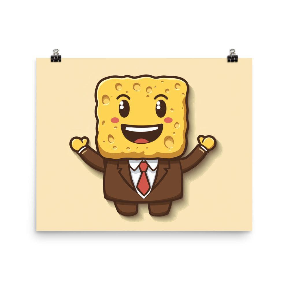 Cheerful Sponge in a Suit Cartoon Drawing Poster - Oh Posters