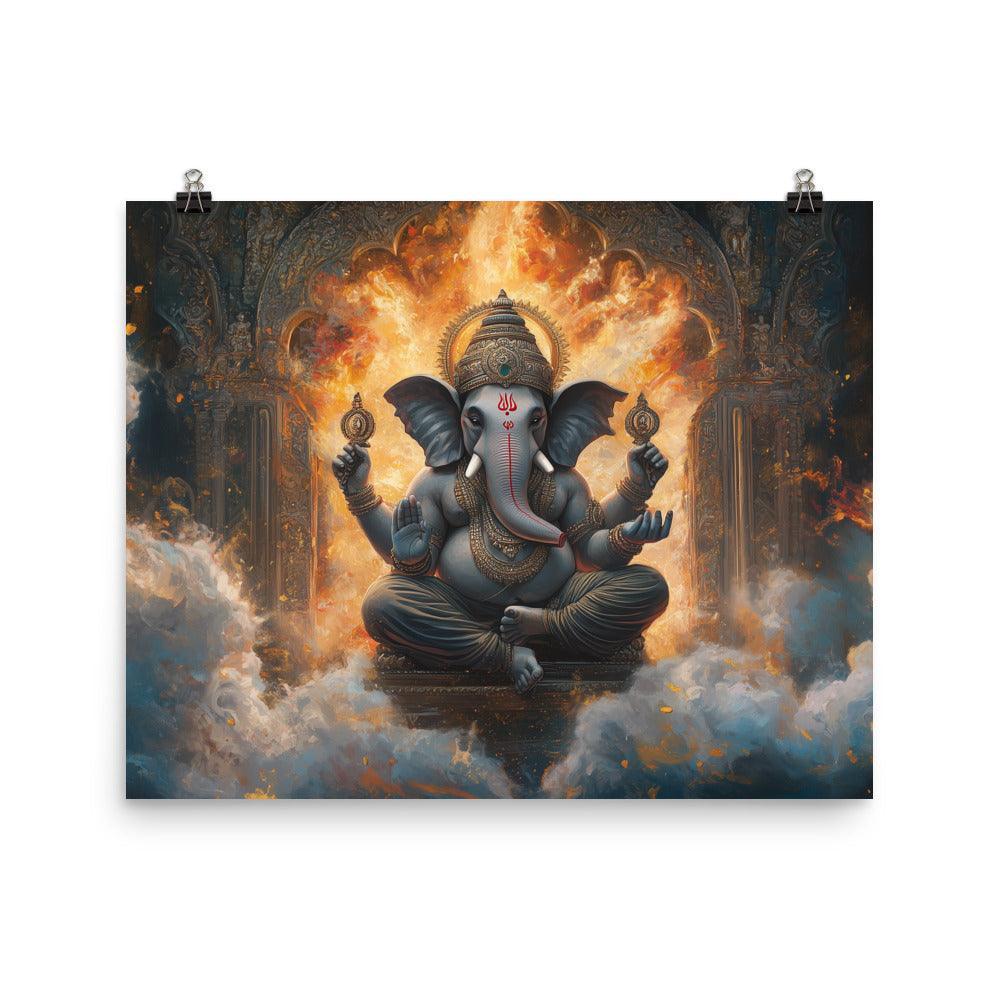 Fiery Ganesh with Glowing Background Sacred Indian Illustration Poster - Oh Posters