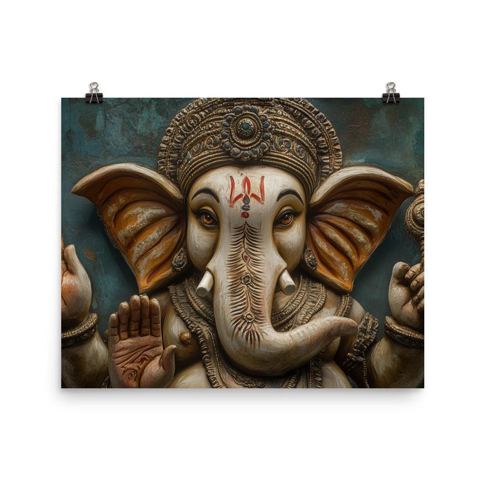 Close-up Ganesh Sculpture with Intricate Details Traditional Hindu Art Poster - Oh Posters