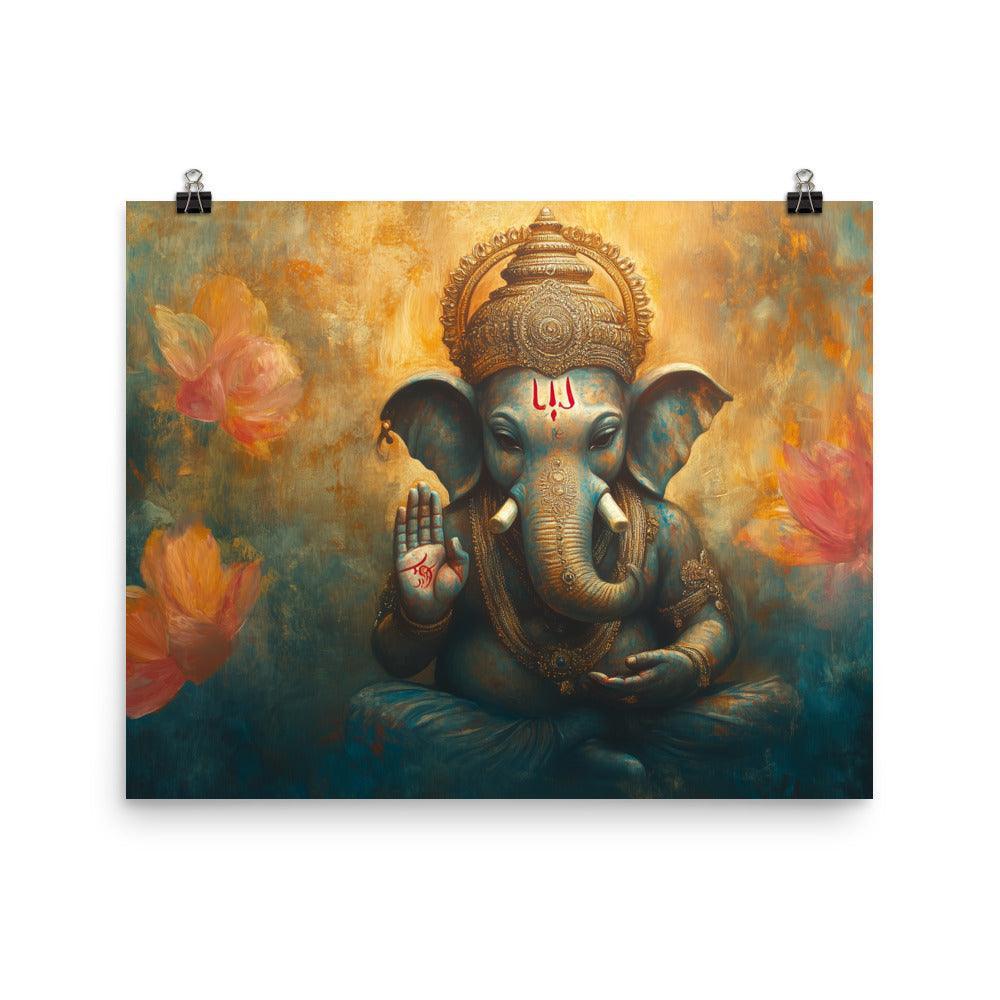 Ganesh Spiritual Art with Lotus Flowers Mystical Painting Poster - Oh Posters