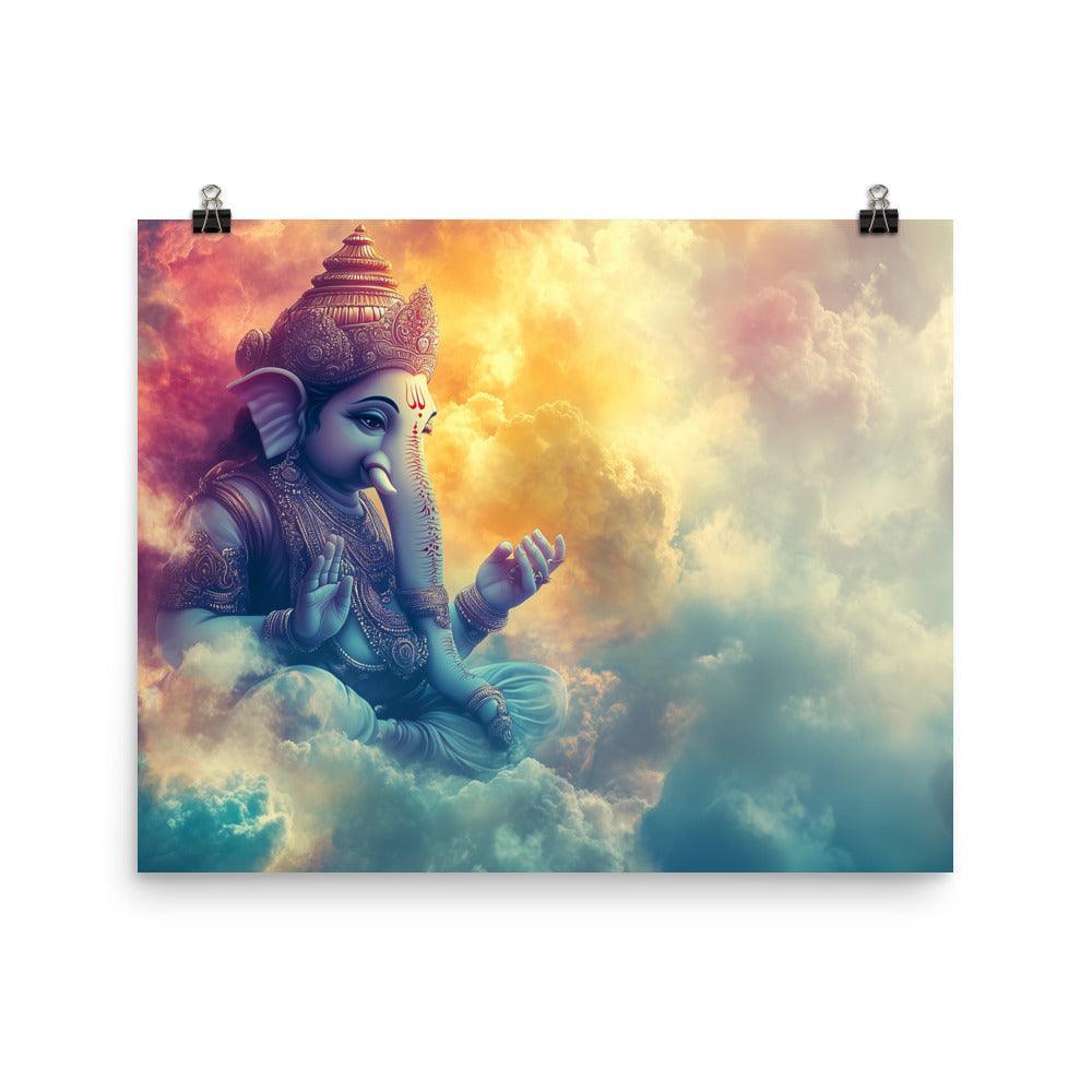 Divine Ganesh in the Clouds Spiritual Fantasy Artwork Poster - Oh Posters