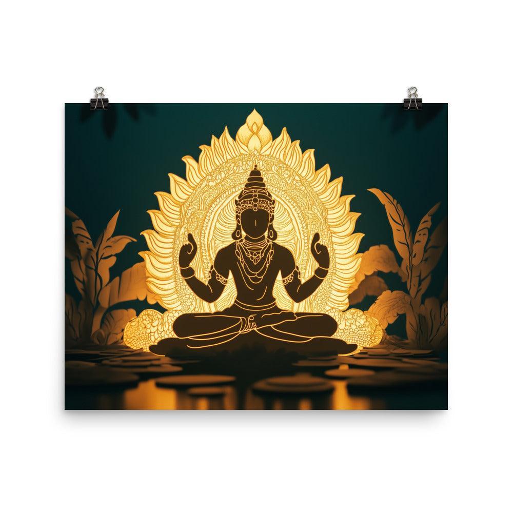 Illuminated Vishnu in a Lotus Design Glowing Spiritual Artwork Poster - Oh Posters