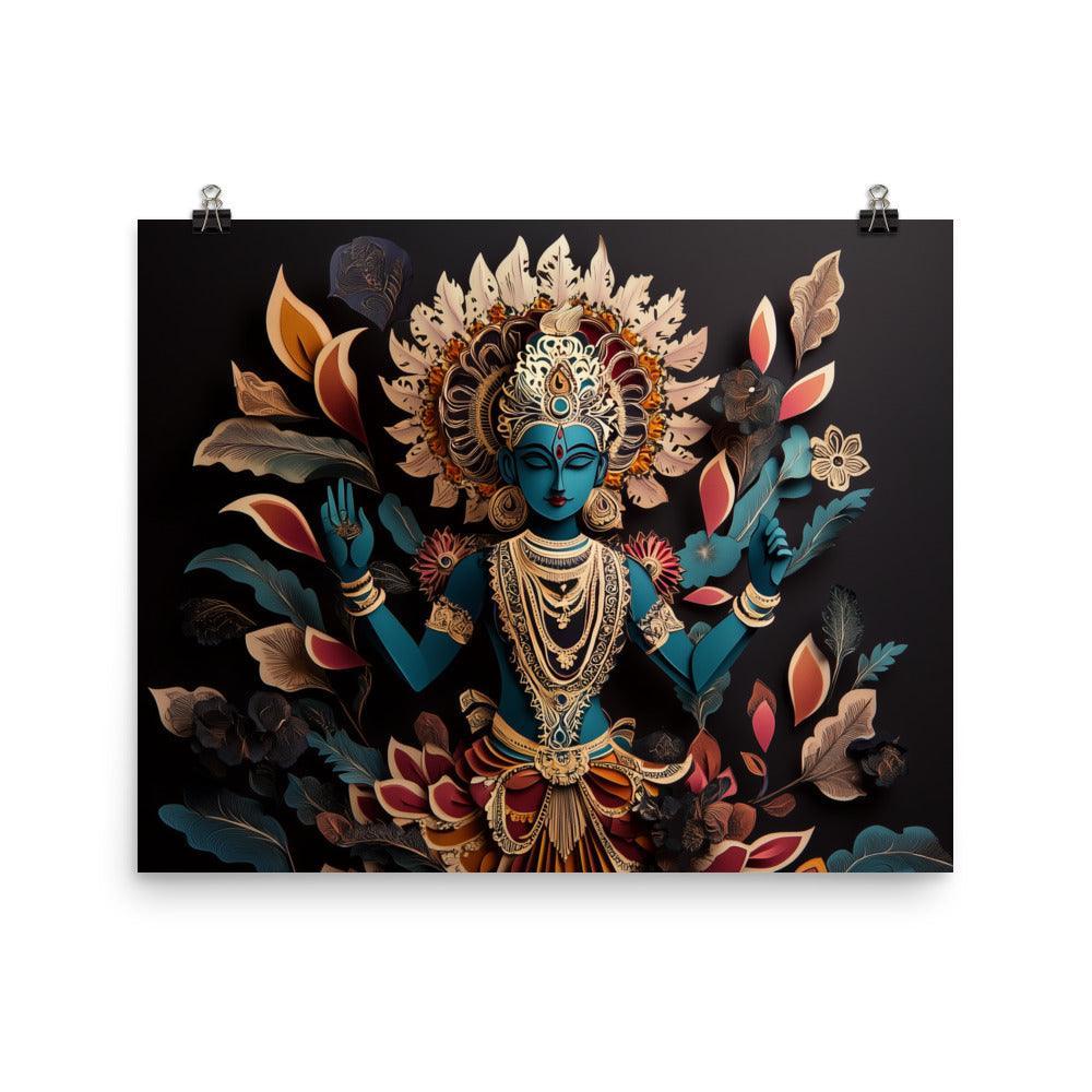 Intricate Vishnu with Floral Elements Papercut Art Style Poster - Oh Posters