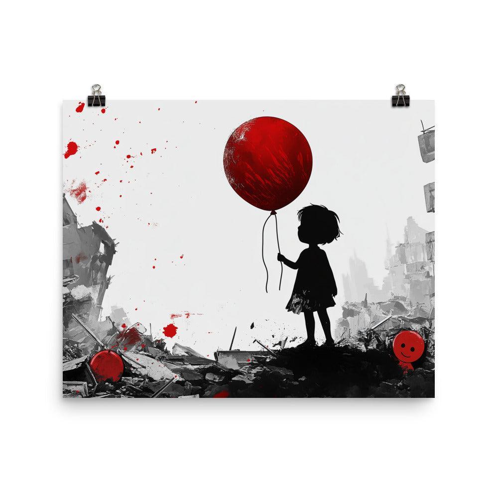 Child with Red Balloon in War-Torn Palestine Poster - Oh Posters