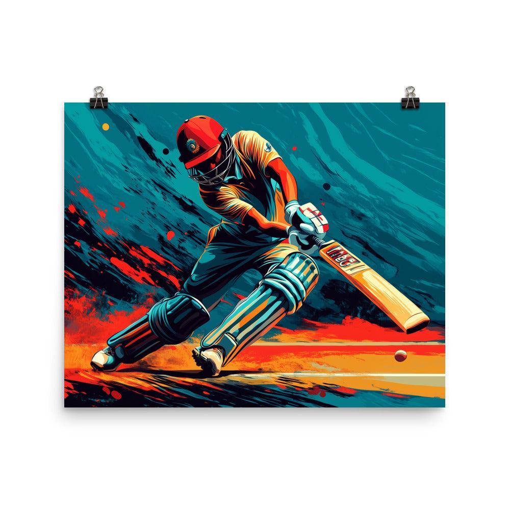 Intense Cricket Batsman Power Shot Action Art Poster - Oh Posters