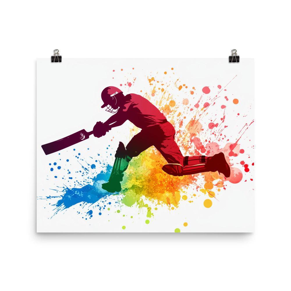 Colorful Cricket Batsman with Splatter Paint Effect Poster - Oh Posters