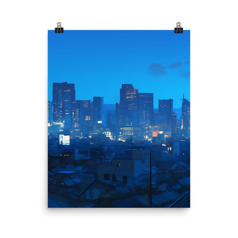 Dense Cityscape at Night with Skyscrapers and Rooftops Soft Lighting Art Poster - Oh Posters