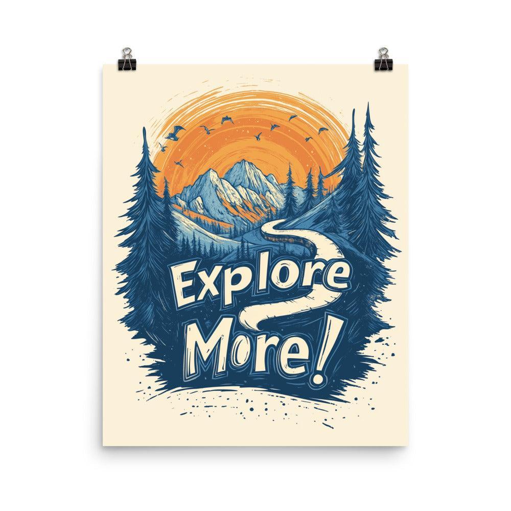 Explore More Scenic Mountain Illustration with Forest and Orange Sun Poster - Oh Posters