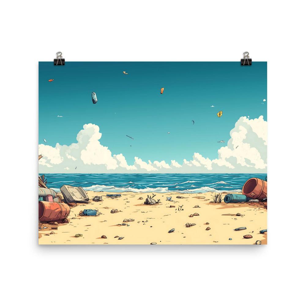 Beach Cleanup Awareness Scenic Ocean View Littered Shore Poster - Oh Posters