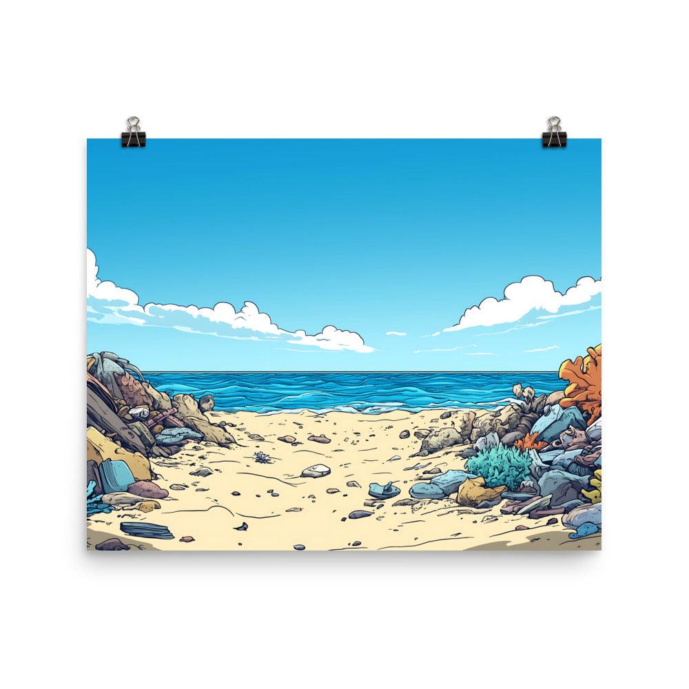 Beach Cleanup Coastal Serenity Artwork for Ocean Lovers Poster - Oh Posters