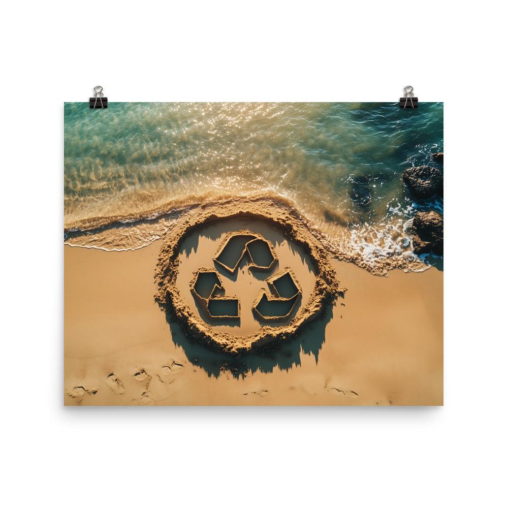 Beach Cleanup Recycle Symbol Sand Art Coastal Conservation Message Poster - Oh Posters