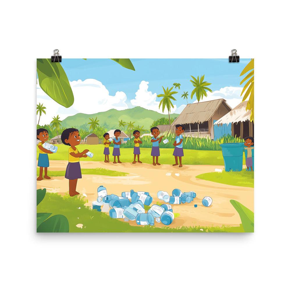 Beach Cleanup Kids Playing Environment Awareness Poster - Oh Posters