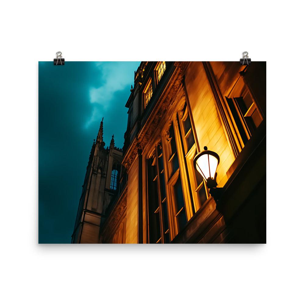 Manchester Nightscape Architectural View Illuminated by Streetlight Poster - Oh Posters
