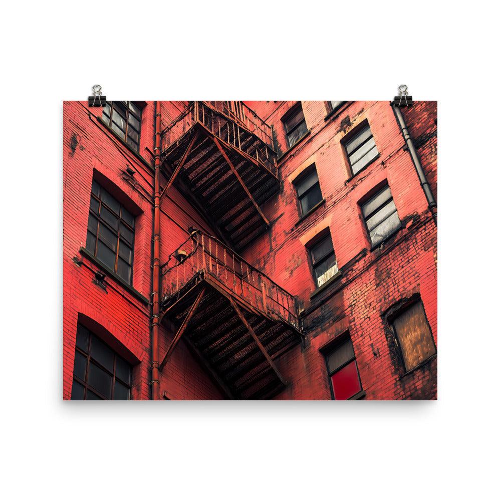 Urban Manchester Vibes with Red Brick Building and Fire Escape Poster - Oh Posters