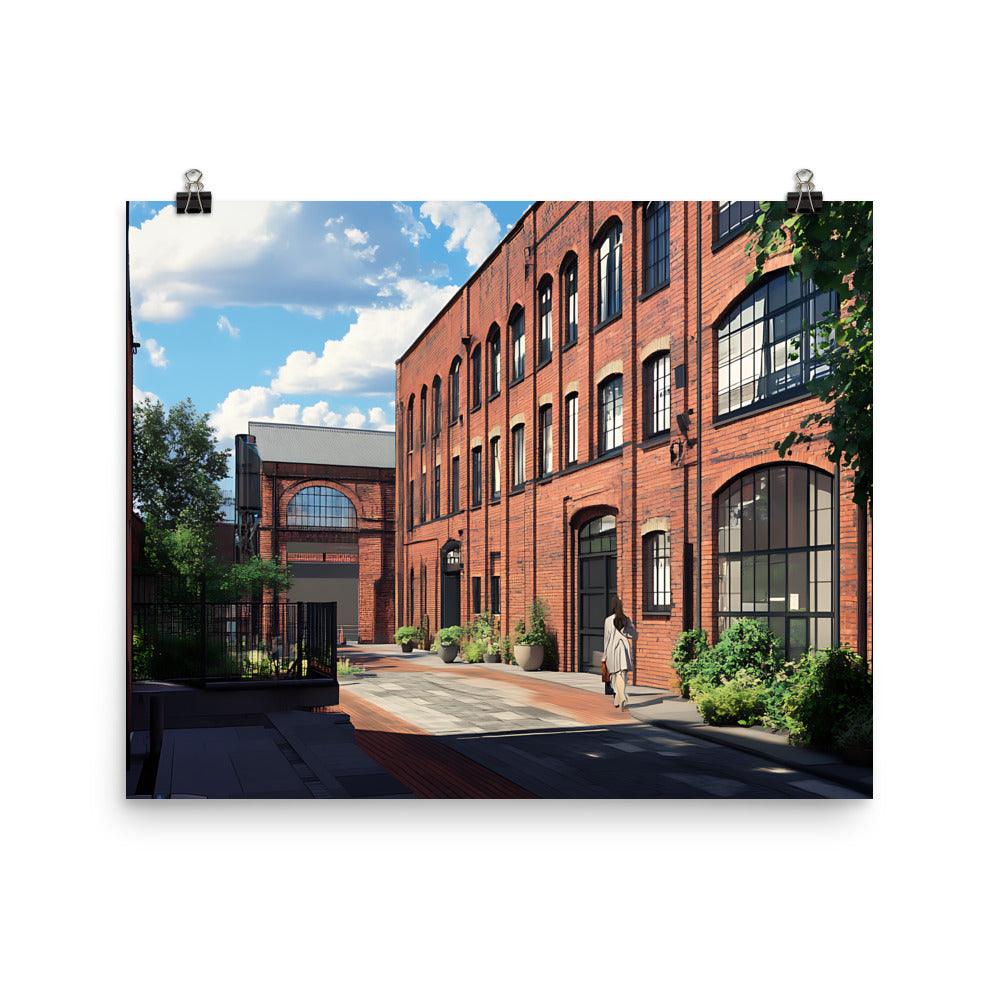 Manchester Vintage Architecture Urban Charm Red Brick Street Scene Poster - Oh Posters