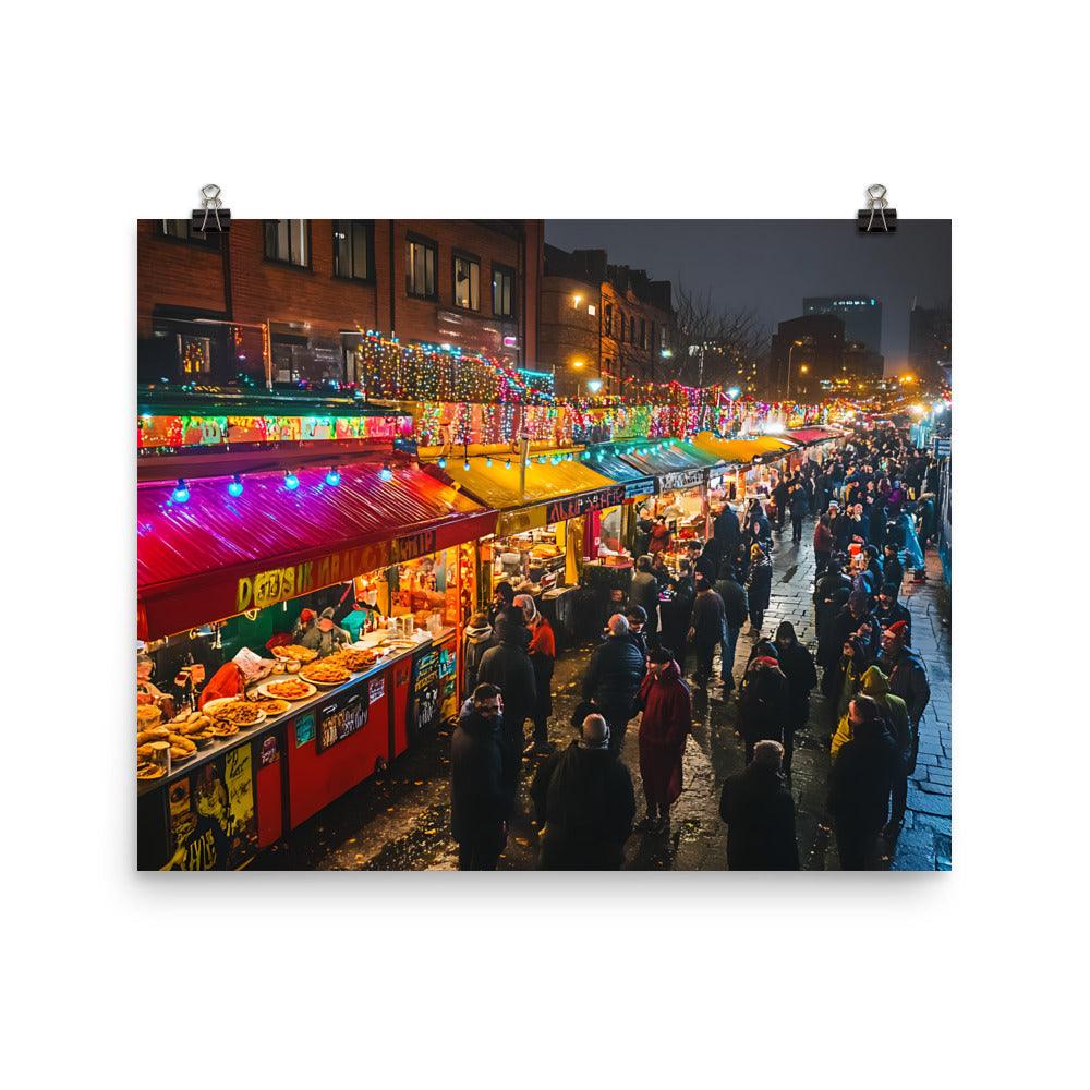 Vibrant Manchester Night Market Scene Poster - Oh Posters
