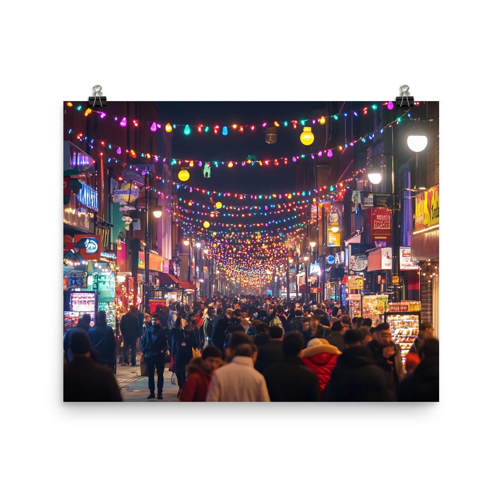 Manchester Nightlife Vibrant Streets Lights and Crowds Poster - Oh Posters