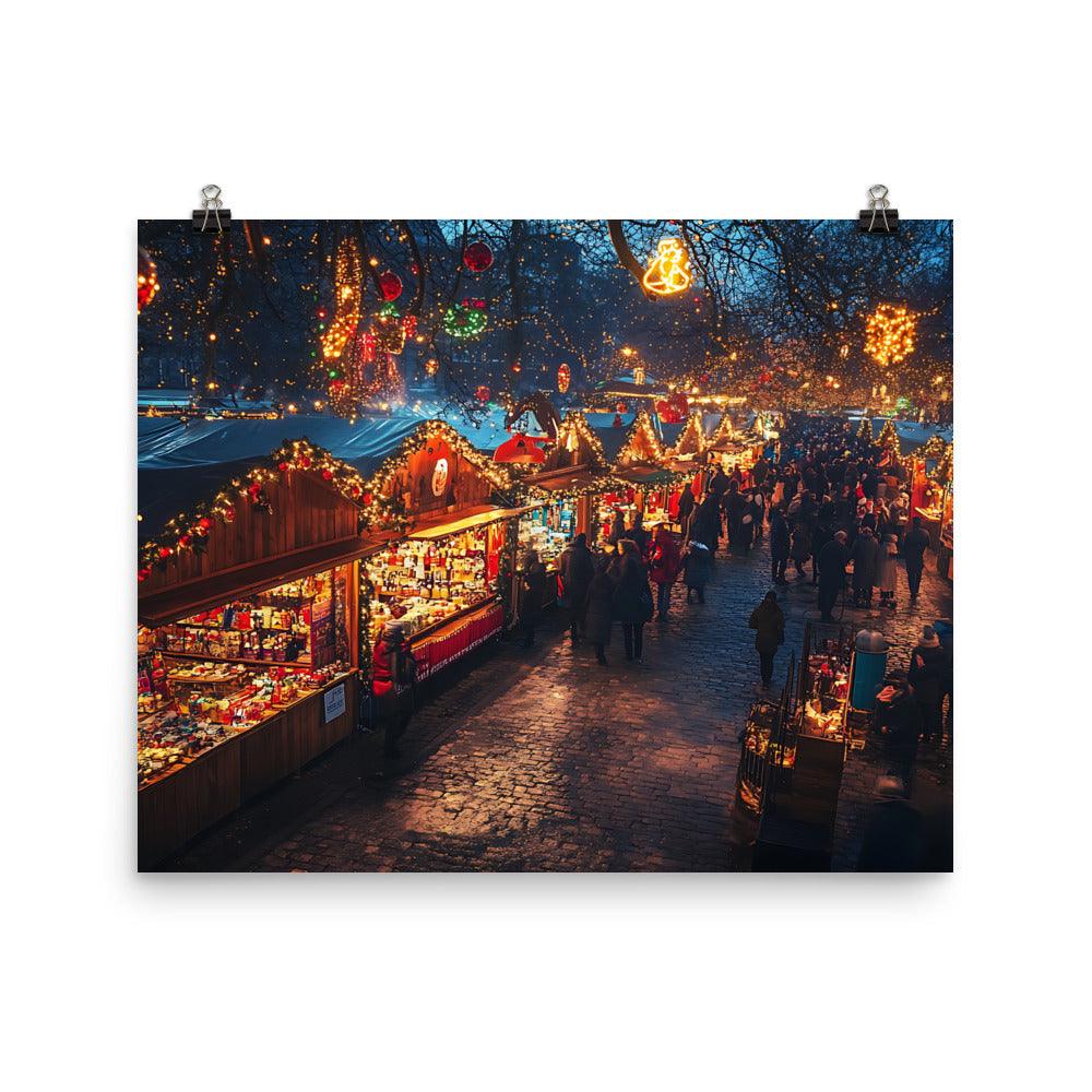 Manchester Christmas Market Illuminated Holiday Scene Poster - Oh Posters