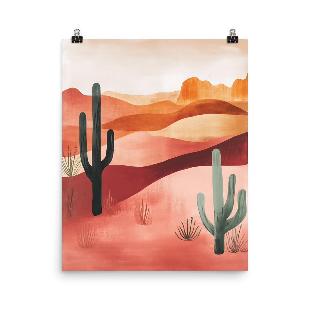 Boho Desert Landscape Cactus Serenity in Warm Earth Tones Poster - Oh Posters