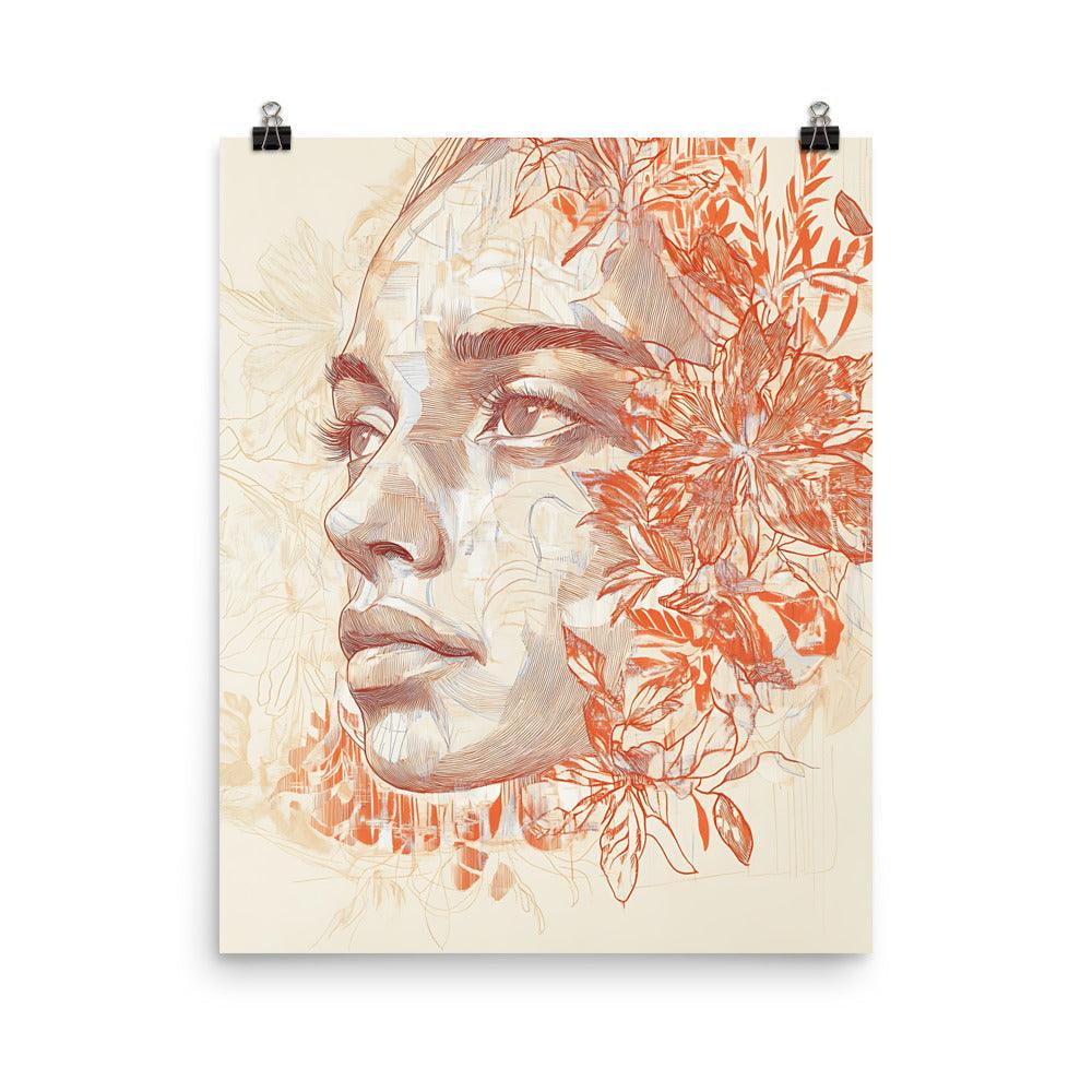 Boho Floral Portrait with Intricate Lines and Subtle Patterns Poster - Oh Posters