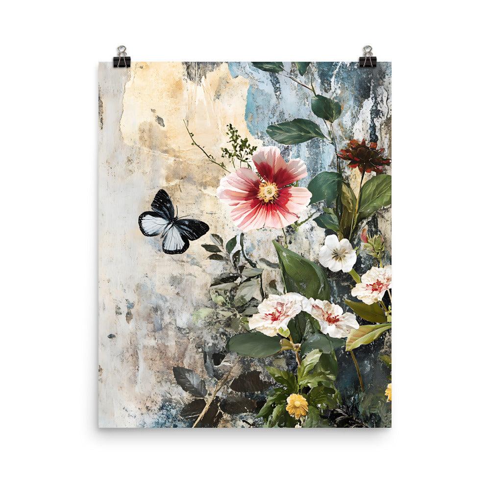 Boho Floral Serenity with Butterfly and Blooms Poster - Oh Posters