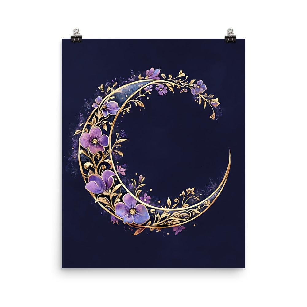 Boho Floral Crescent Moon Art Poster - Oh Posters