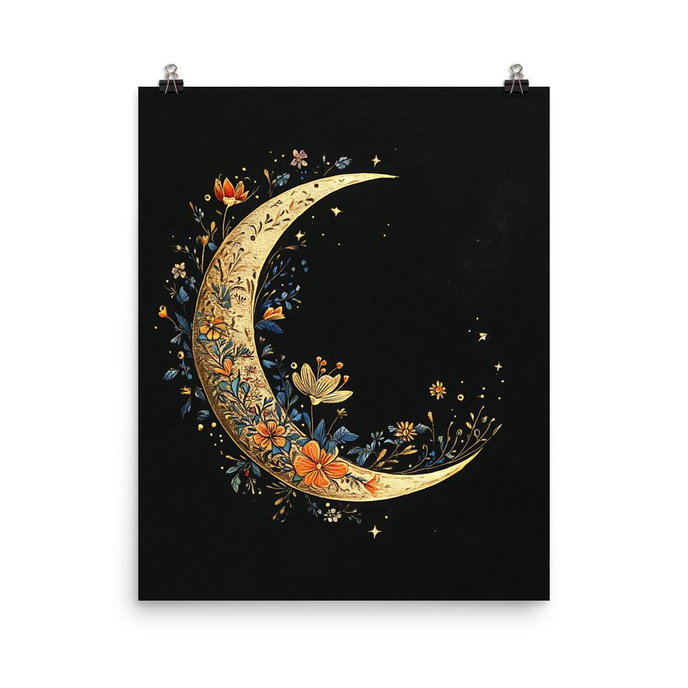 Boho Crescent Moon Floral Art Poster - Oh Posters