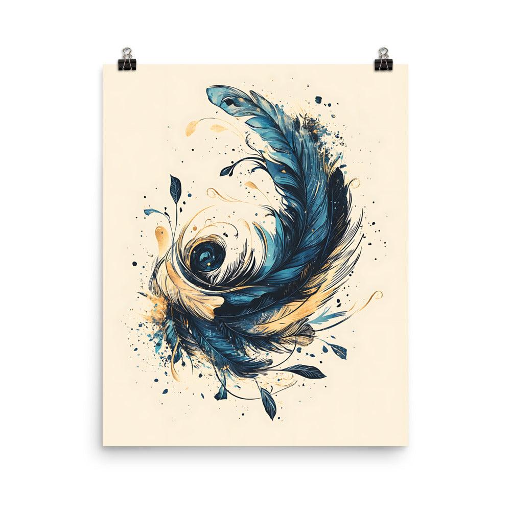Boho Feather Swirl with Leaves Poster - Oh Posters