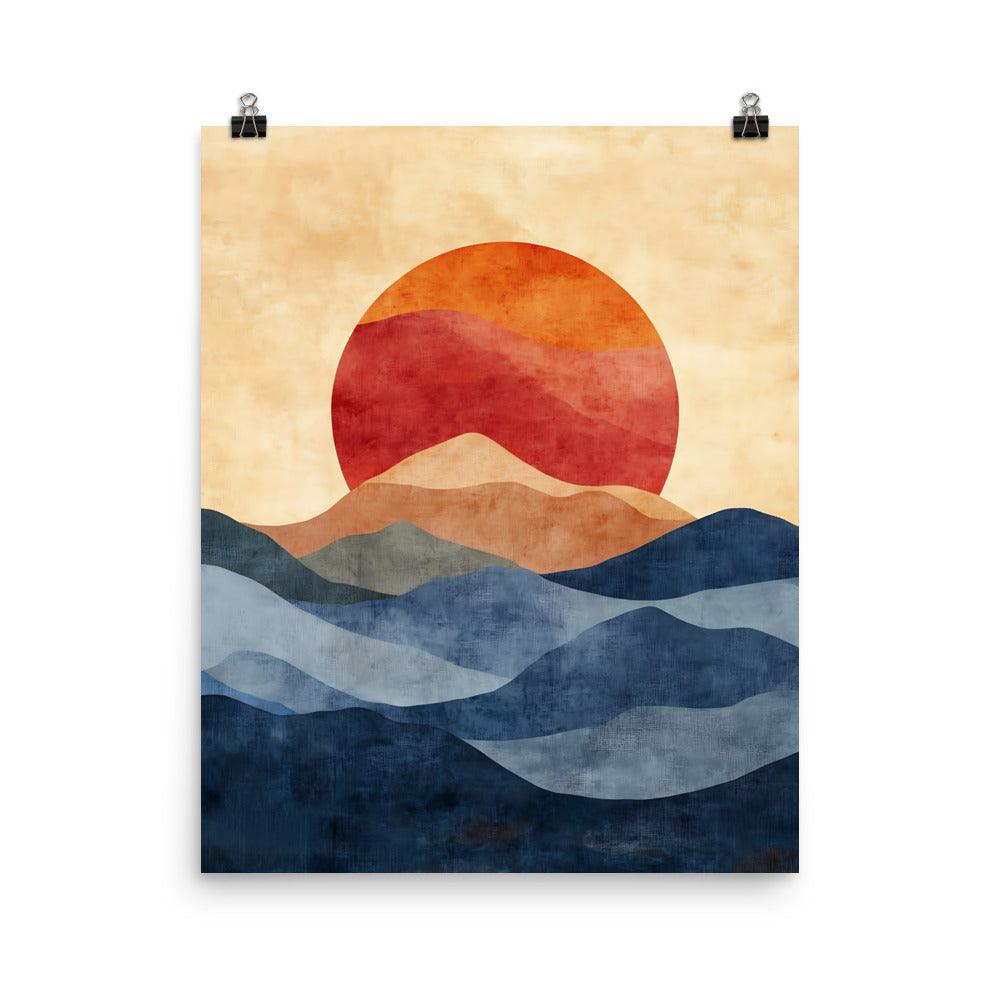 Boho Sunset Over Serene Mountains Poster - Oh Posters