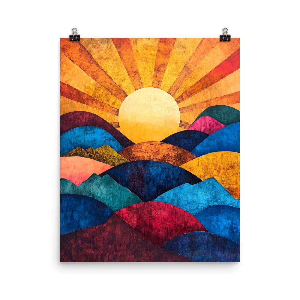 Boho Sunset Over Colorful Hills Poster - Oh Posters
