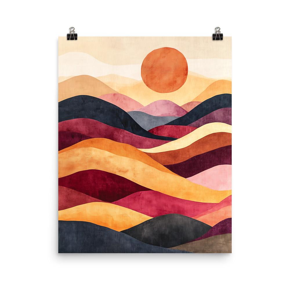 Boho Sunset Over Colorful Hills Poster - Oh Posters