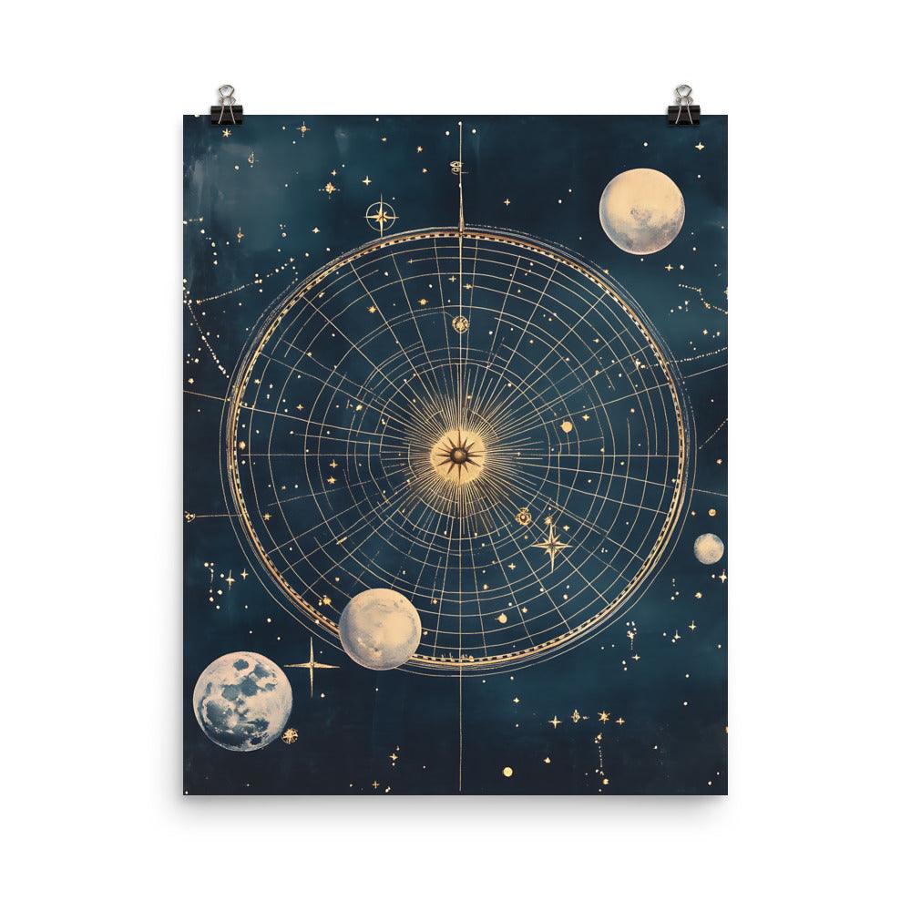 Boho Celestial Map with Moon Phases and Stars for Astrology Enthusiasts Poster - Oh Posters